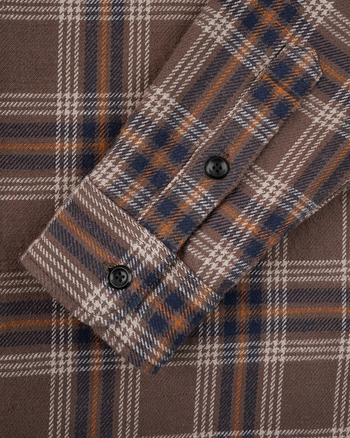 Iron Heart Slubby Heavy Flannel Check Work Overshirt - Brown