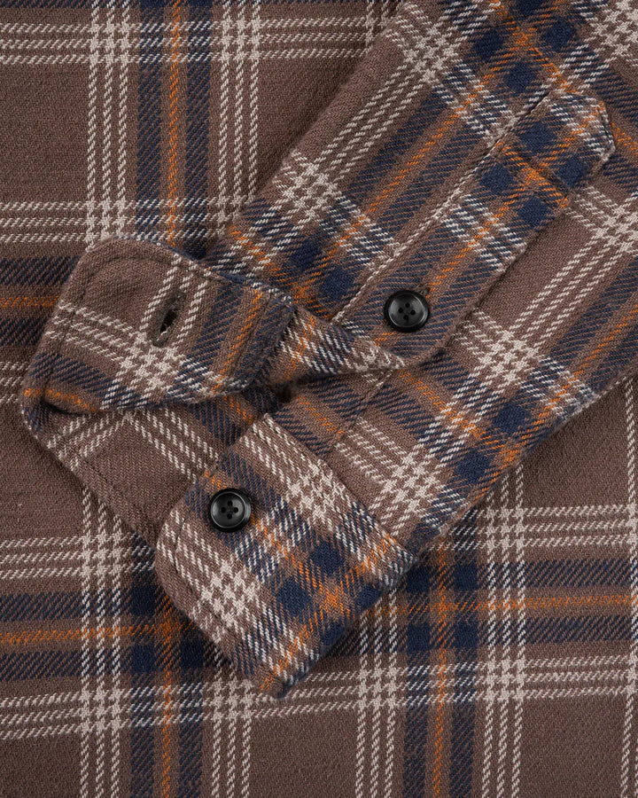 Iron Heart Slubby Heavy Flannel Check Work Overshirt - Brown