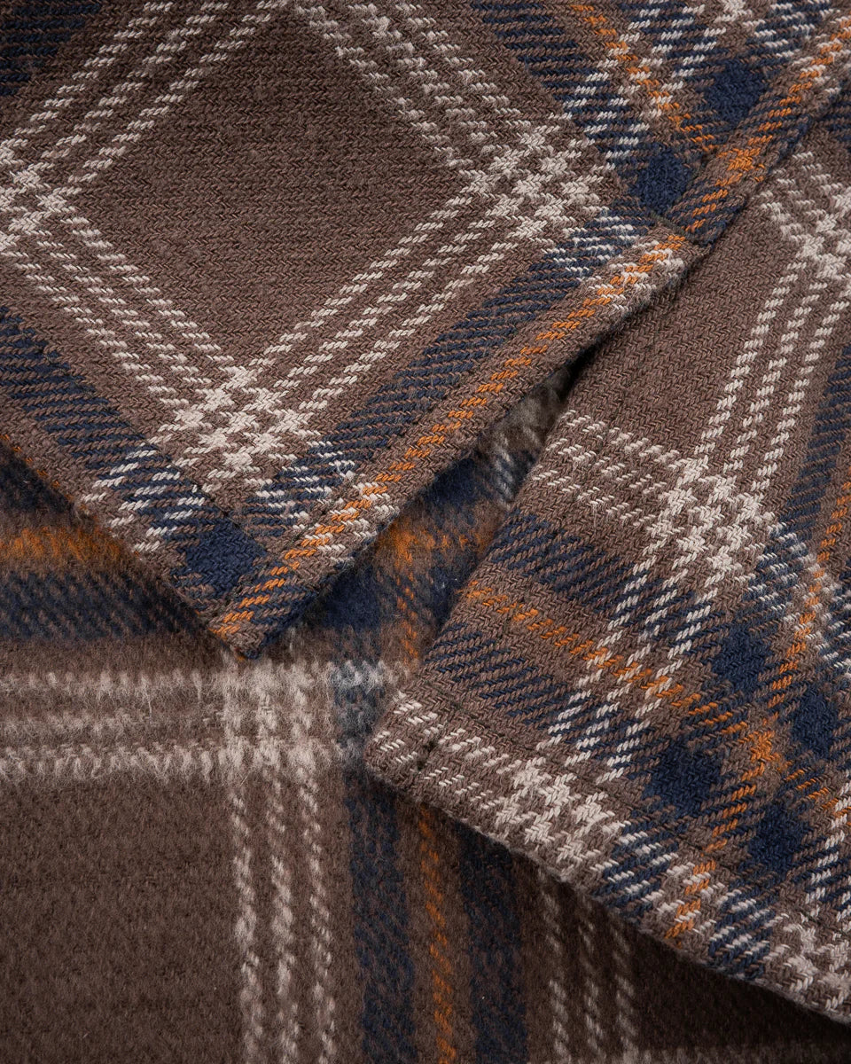 Iron Heart Slubby Heavy Flannel Check Work Overshirt - Brown