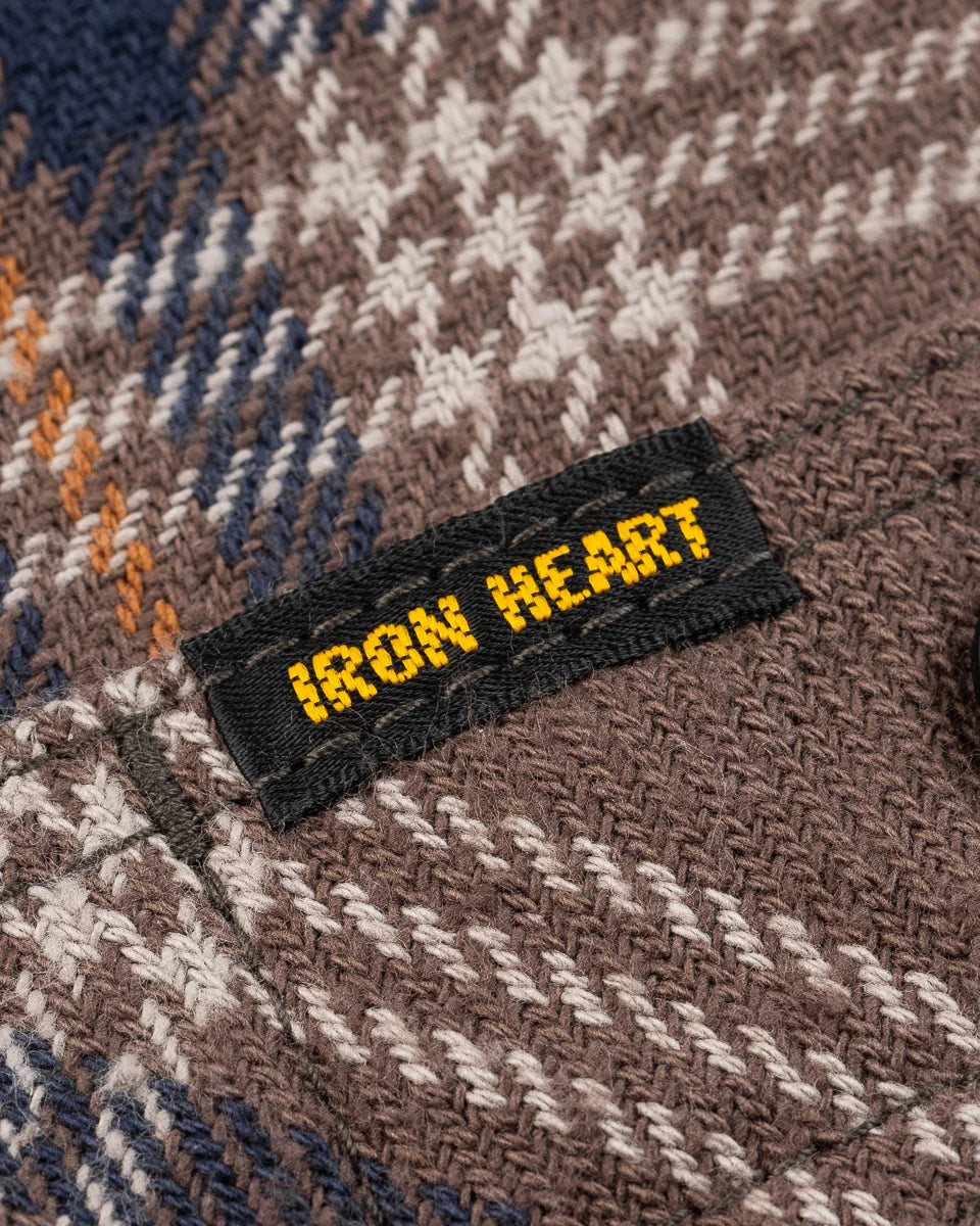 Iron Heart Slubby Heavy Flannel Check Work Overshirt - Brown