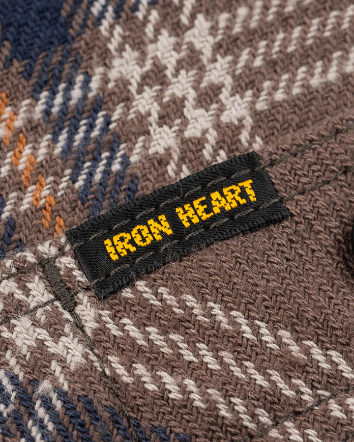 Iron Heart Slubby Heavy Flannel Check Work Overshirt - Brown