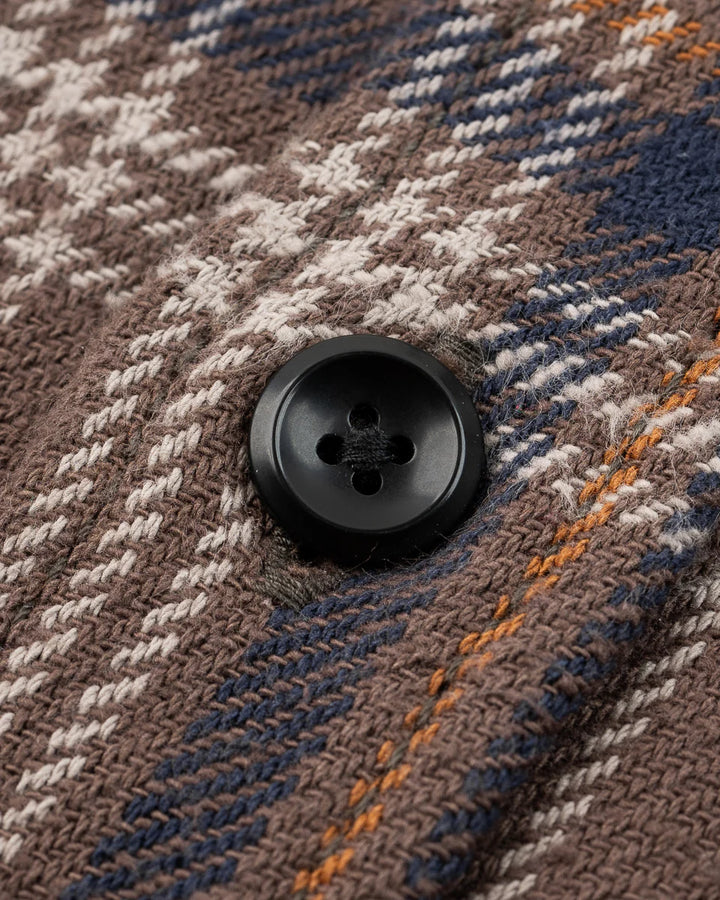 Iron Heart Slubby Heavy Flannel Check Work Overshirt - Brown