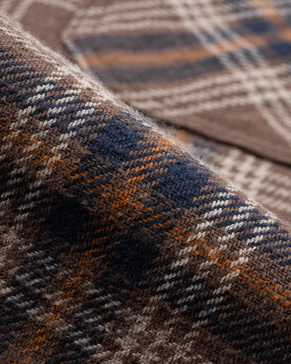 Iron Heart Slubby Heavy Flannel Check Work Overshirt - Brown