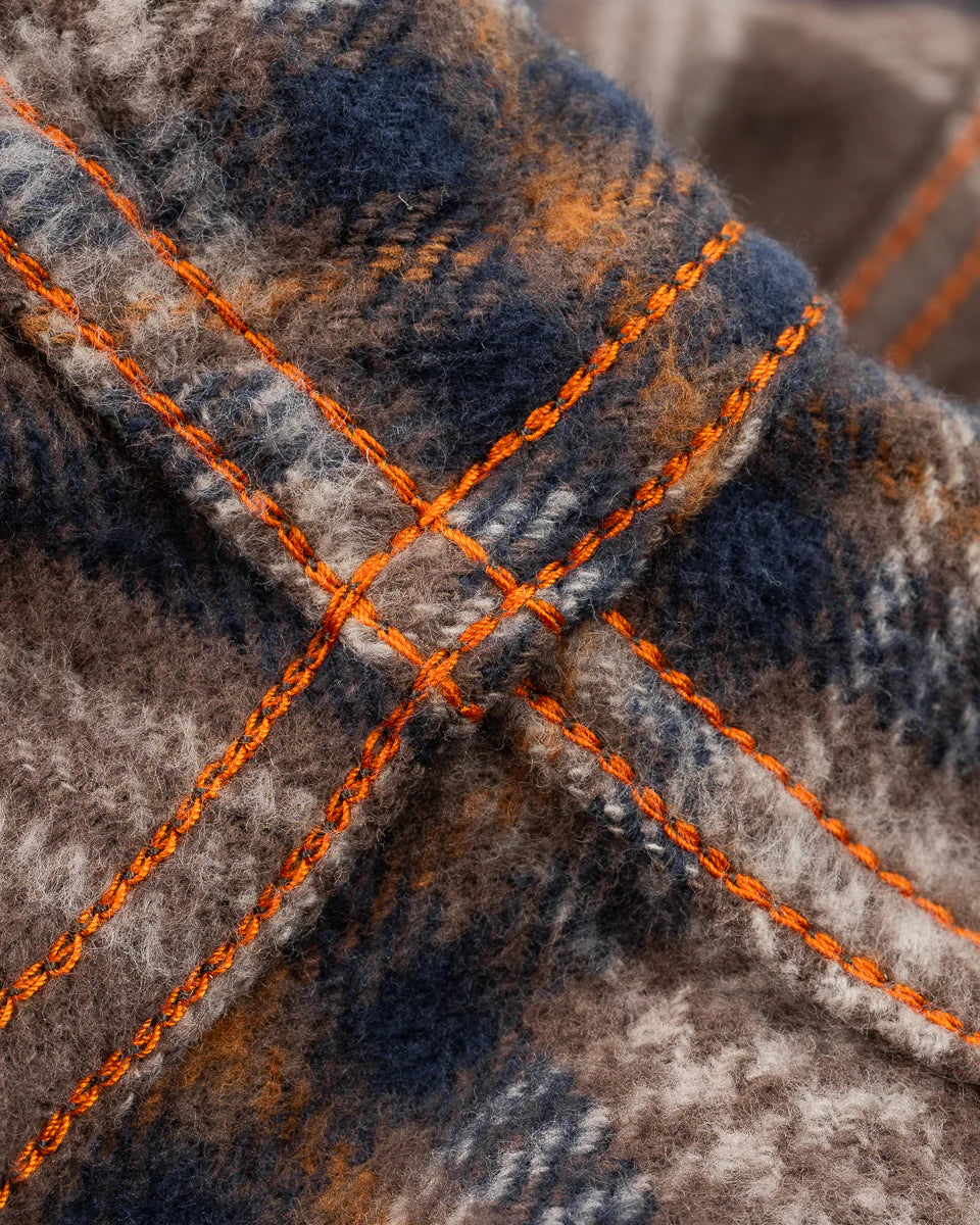 Iron Heart Slubby Heavy Flannel Check Work Overshirt - Brown