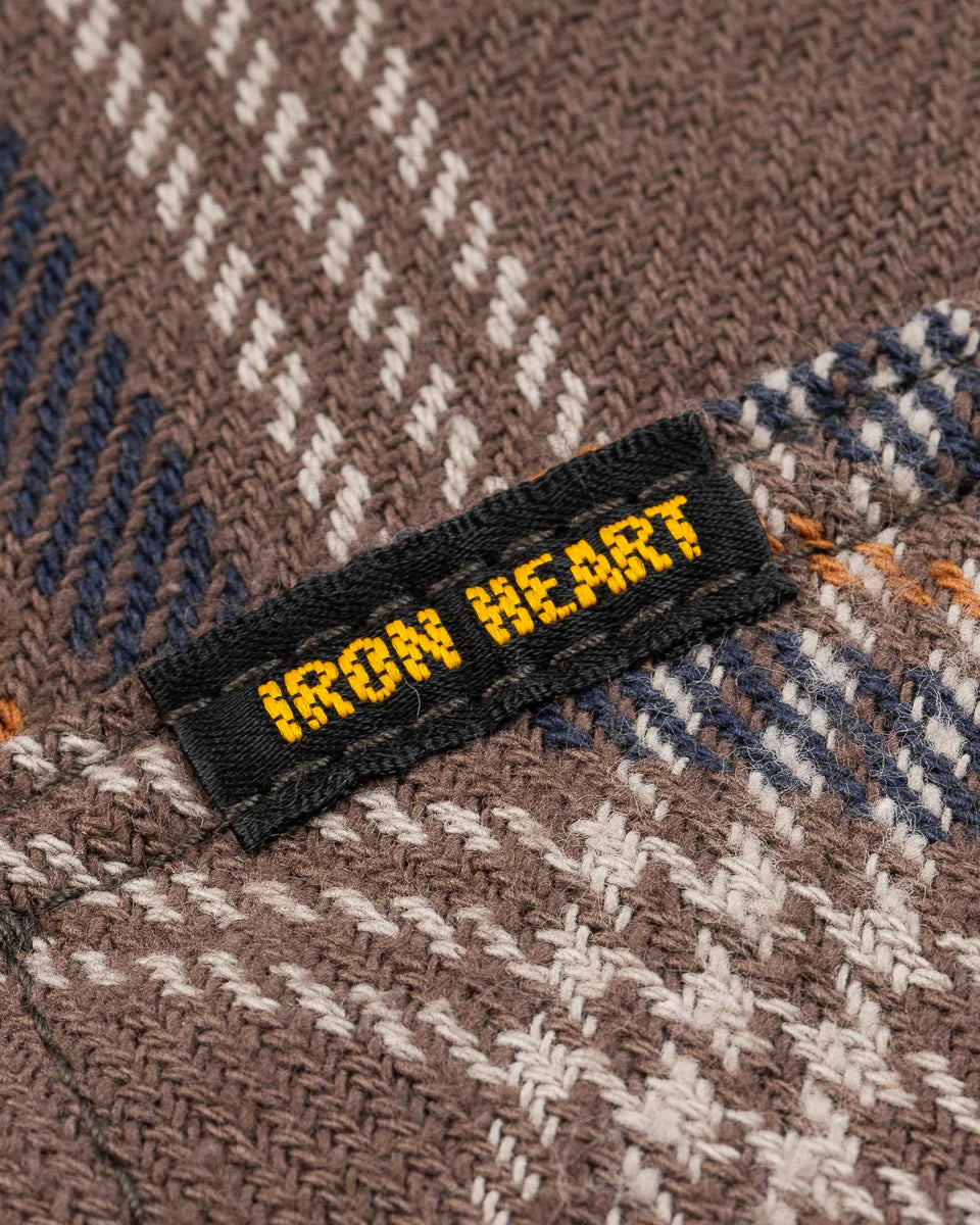 Iron Heart Slubby Heavy Flannel Check Western Shirt - Brown