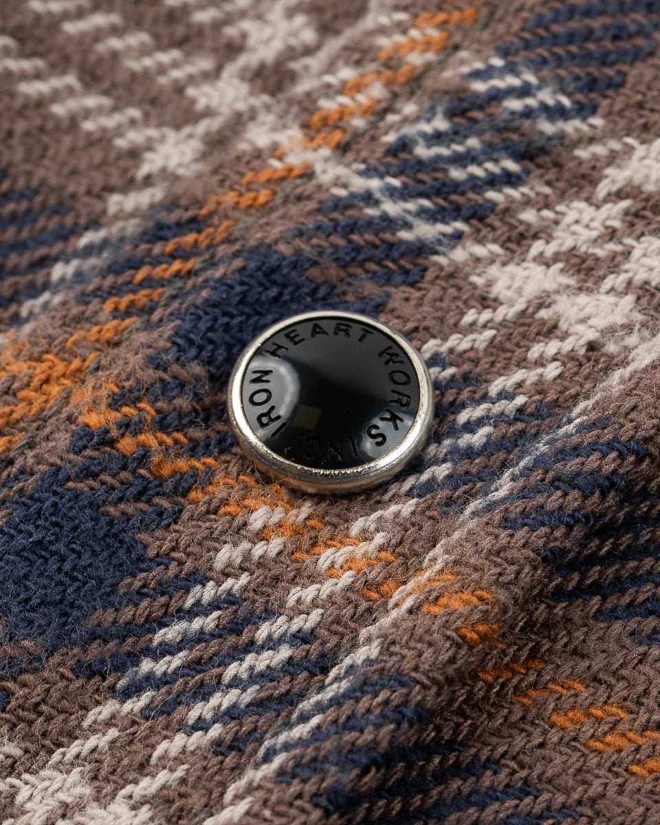 Iron Heart Slubby Heavy Flannel Check Western Shirt - Brown