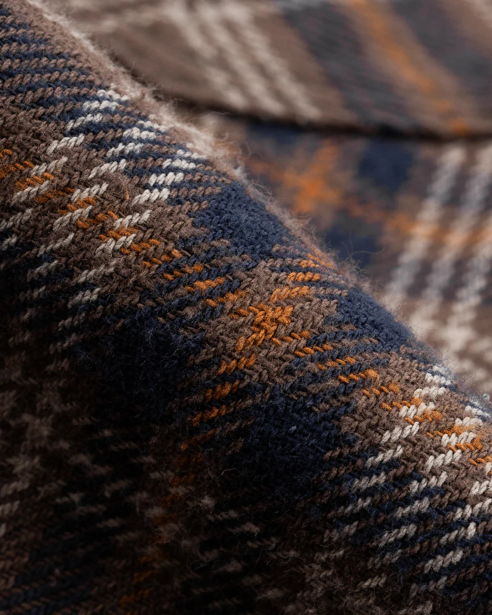 Iron Heart Slubby Heavy Flannel Check Western Shirt - Brown