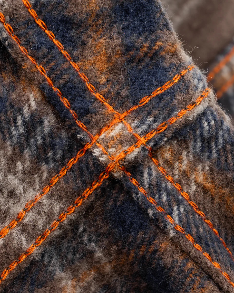 Iron Heart Slubby Heavy Flannel Check Western Shirt - Brown