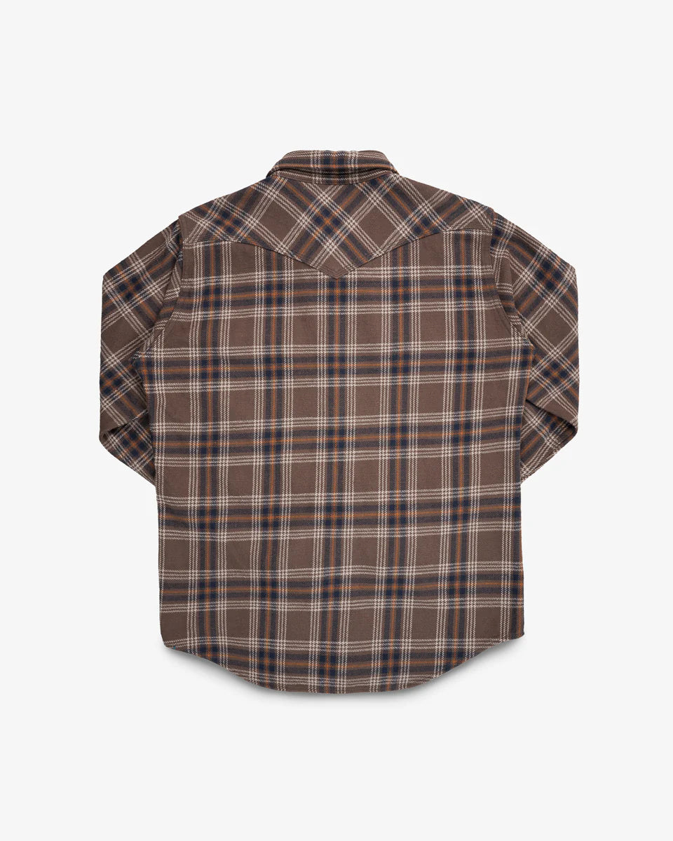 Iron Heart Slubby Heavy Flannel Check Western Shirt - Brown