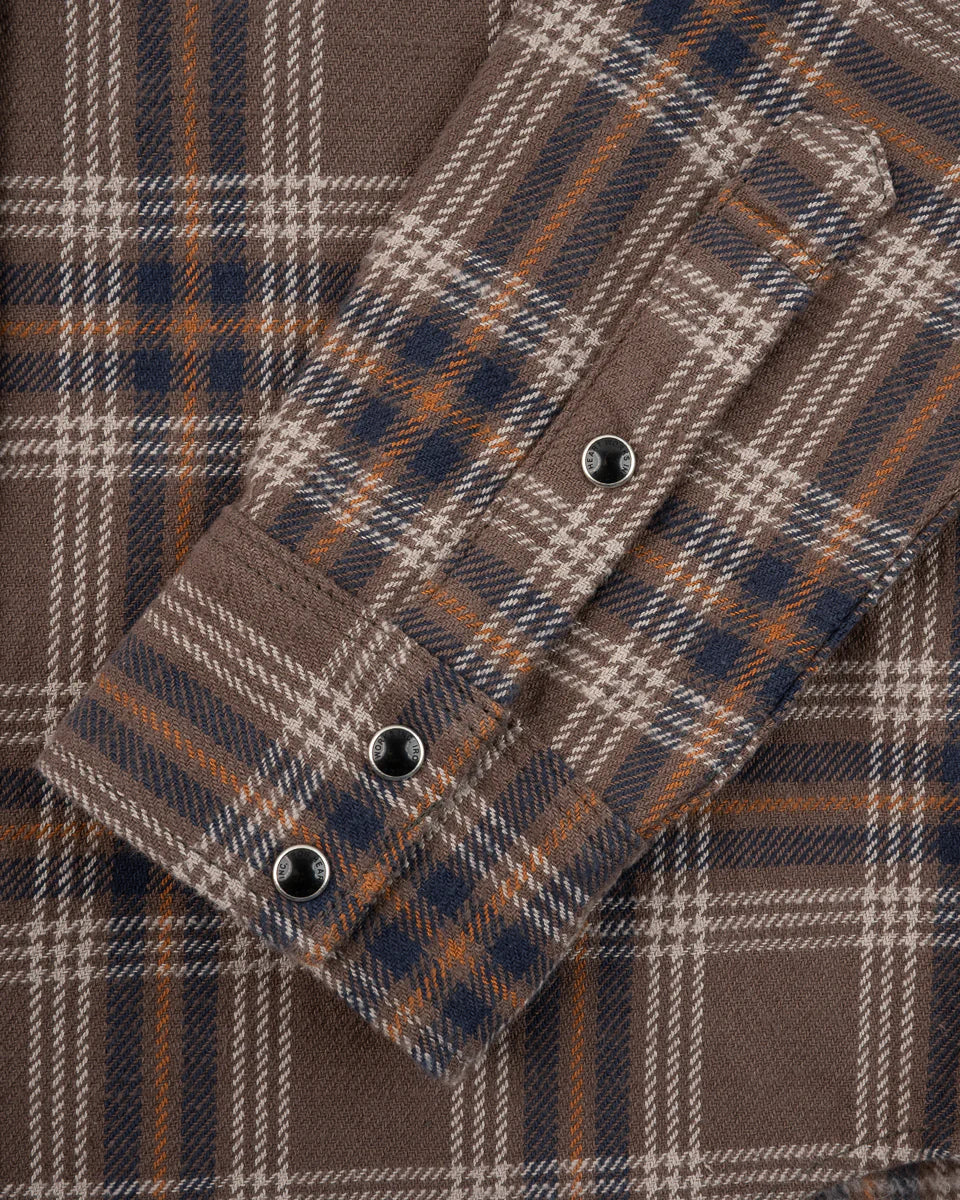 Iron Heart Slubby Heavy Flannel Check Western Shirt - Brown