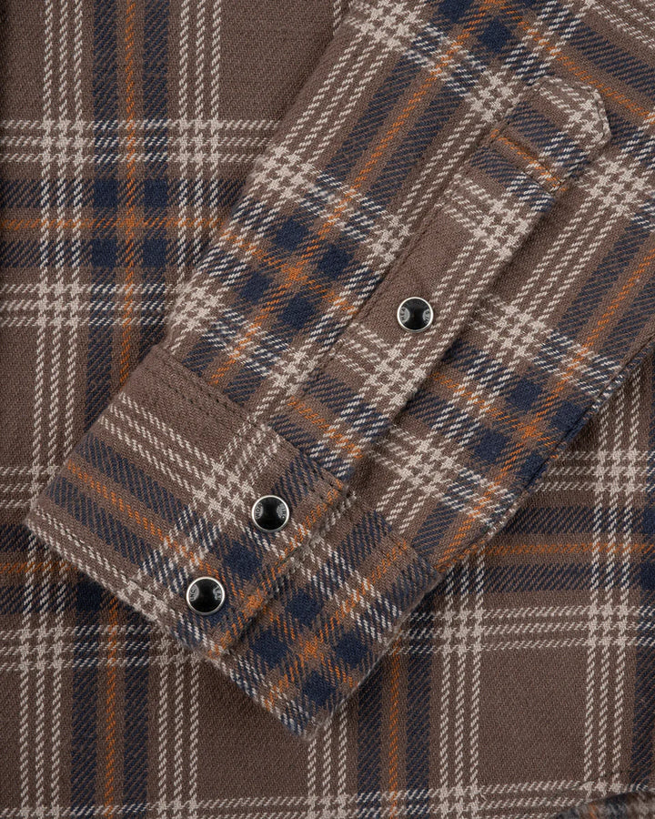 Iron Heart Slubby Heavy Flannel Check Western Shirt - Brown