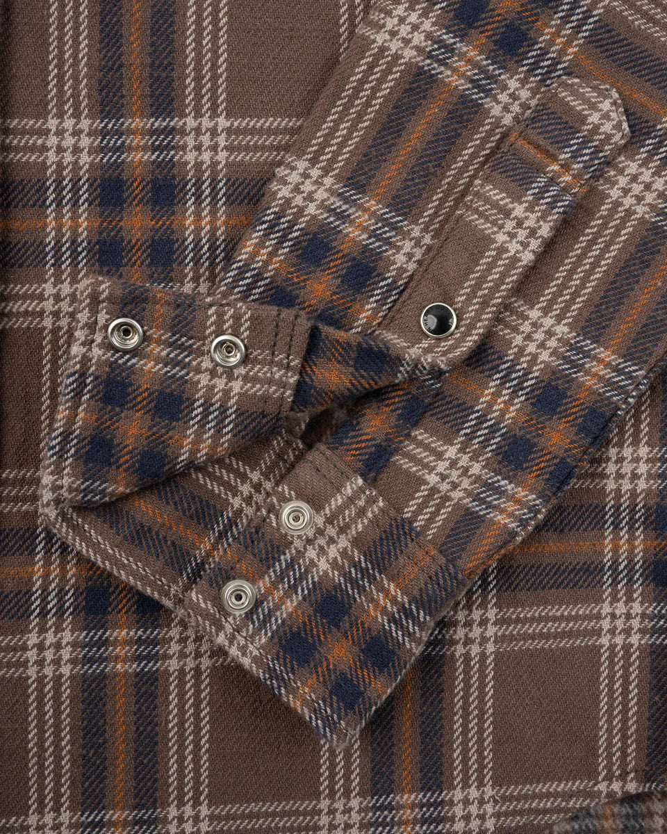 Iron Heart Slubby Heavy Flannel Check Western Shirt - Brown