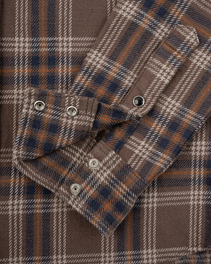 Iron Heart Slubby Heavy Flannel Check Western Shirt - Brown
