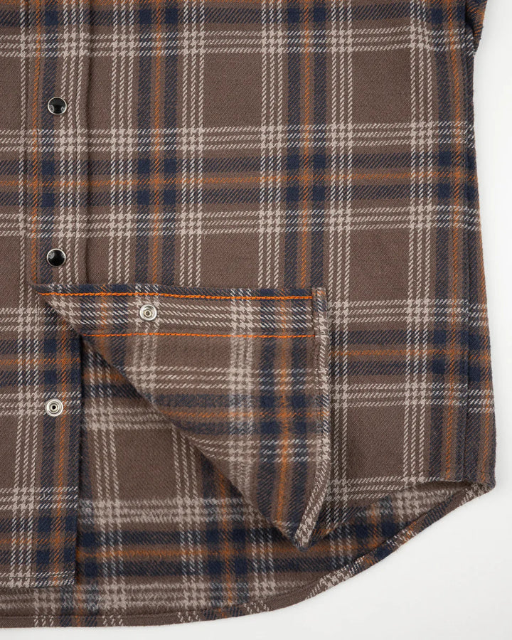Iron Heart Slubby Heavy Flannel Check Western Shirt - Brown