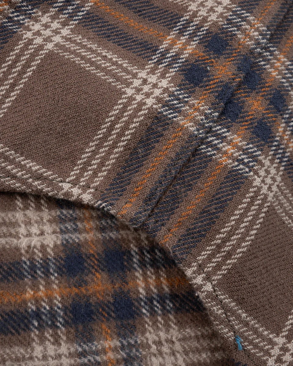 Iron Heart Slubby Heavy Flannel Check Western Shirt - Brown