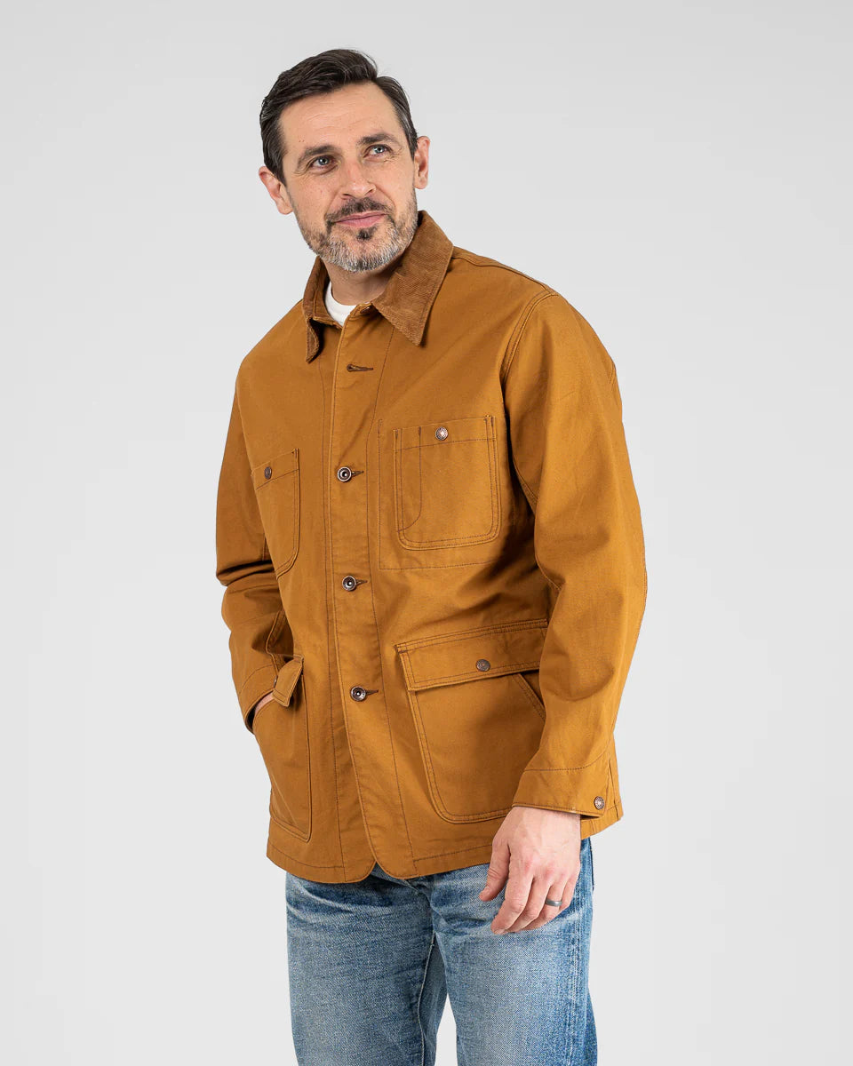 Iron Heart 10oz Kurashikizome Organic Cotton Duck Chore Jacket - Brown