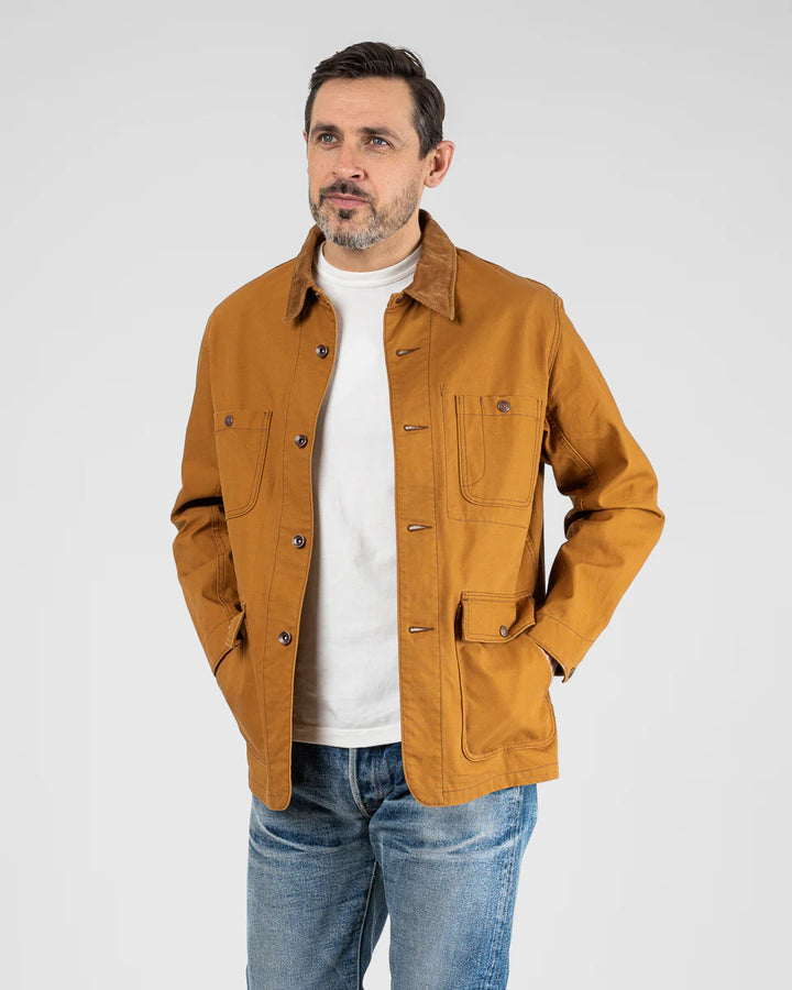 Iron Heart 10oz Kurashikizome Organic Cotton Duck Chore Jacket - Brown