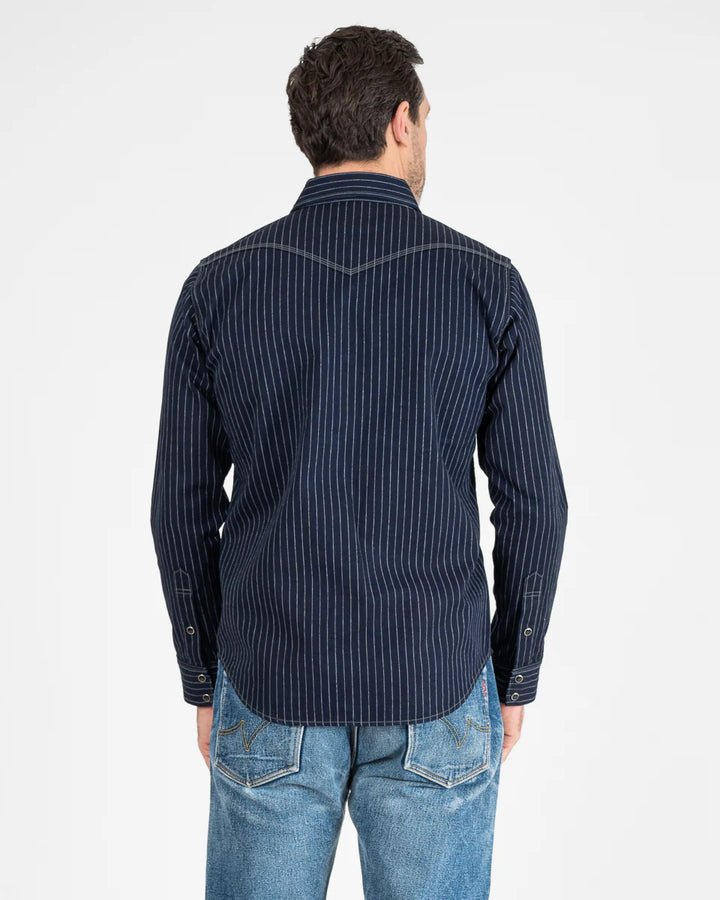 Iron Heart 8.5oz Herringbone Stripe Western Shirt - Indigo