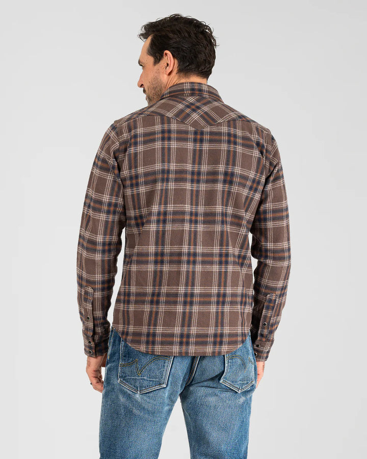 Iron Heart Slubby Heavy Flannel Check Western Shirt - Brown