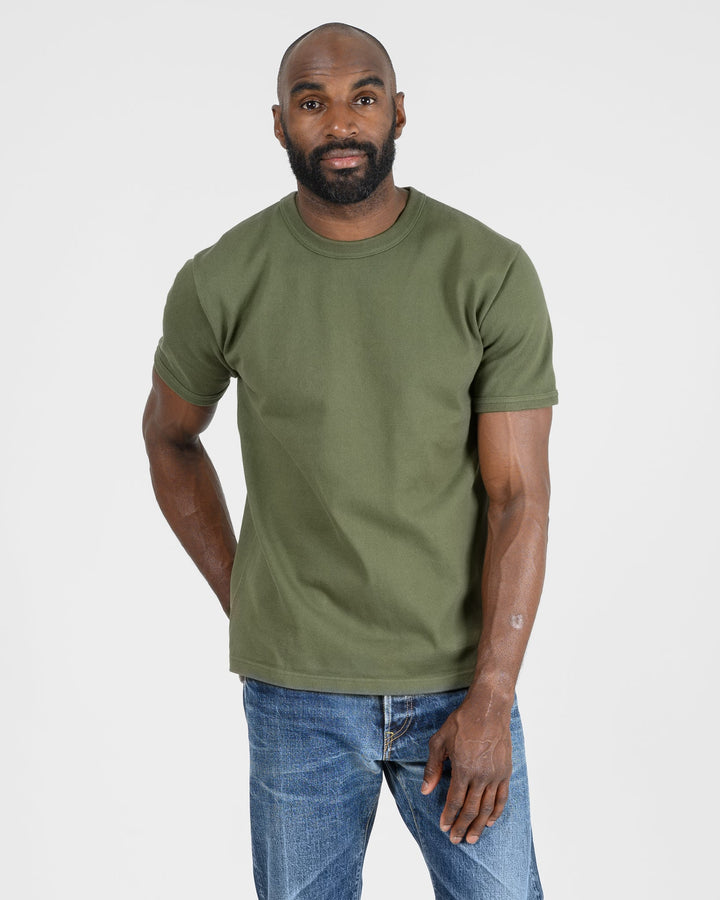 Iron Heart 11oz Cotton Knit Crew Neck T-Shirt - Olive Green