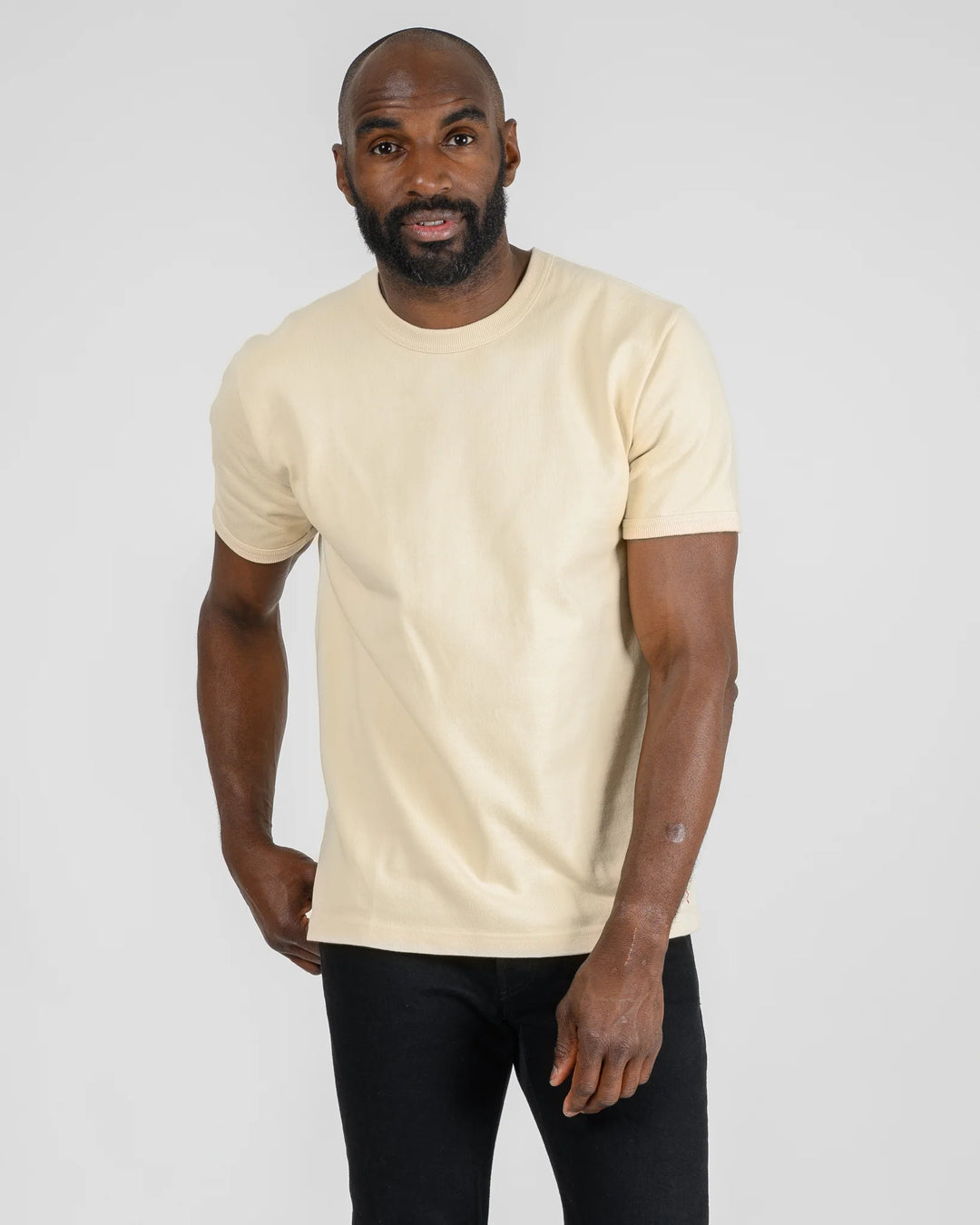 Iron Heart 11oz Cotton Knit Crew Neck T-Shirt - Cream