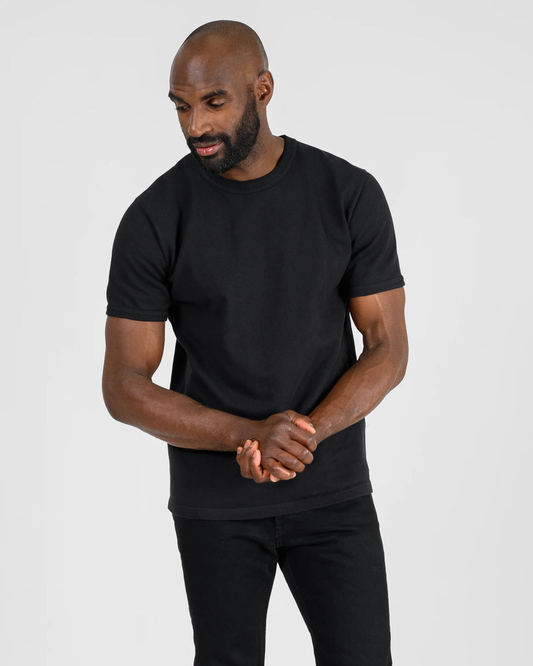 Iron Heart 11oz Cotton Knit Crew Neck T-Shirt - Black