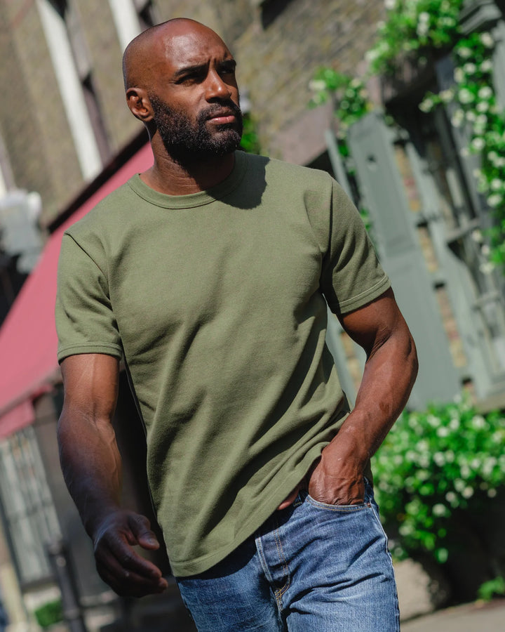Iron Heart 11oz Cotton Knit Crew Neck T-Shirt - Olive Green