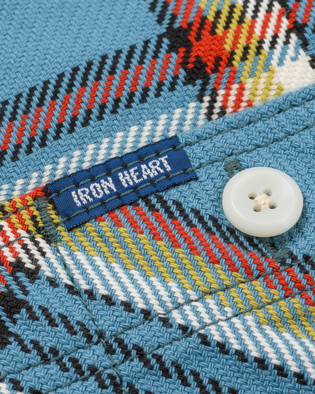 Iron Heart 9oz Selvedge Flannel Check Work Shirt - Sax Blue