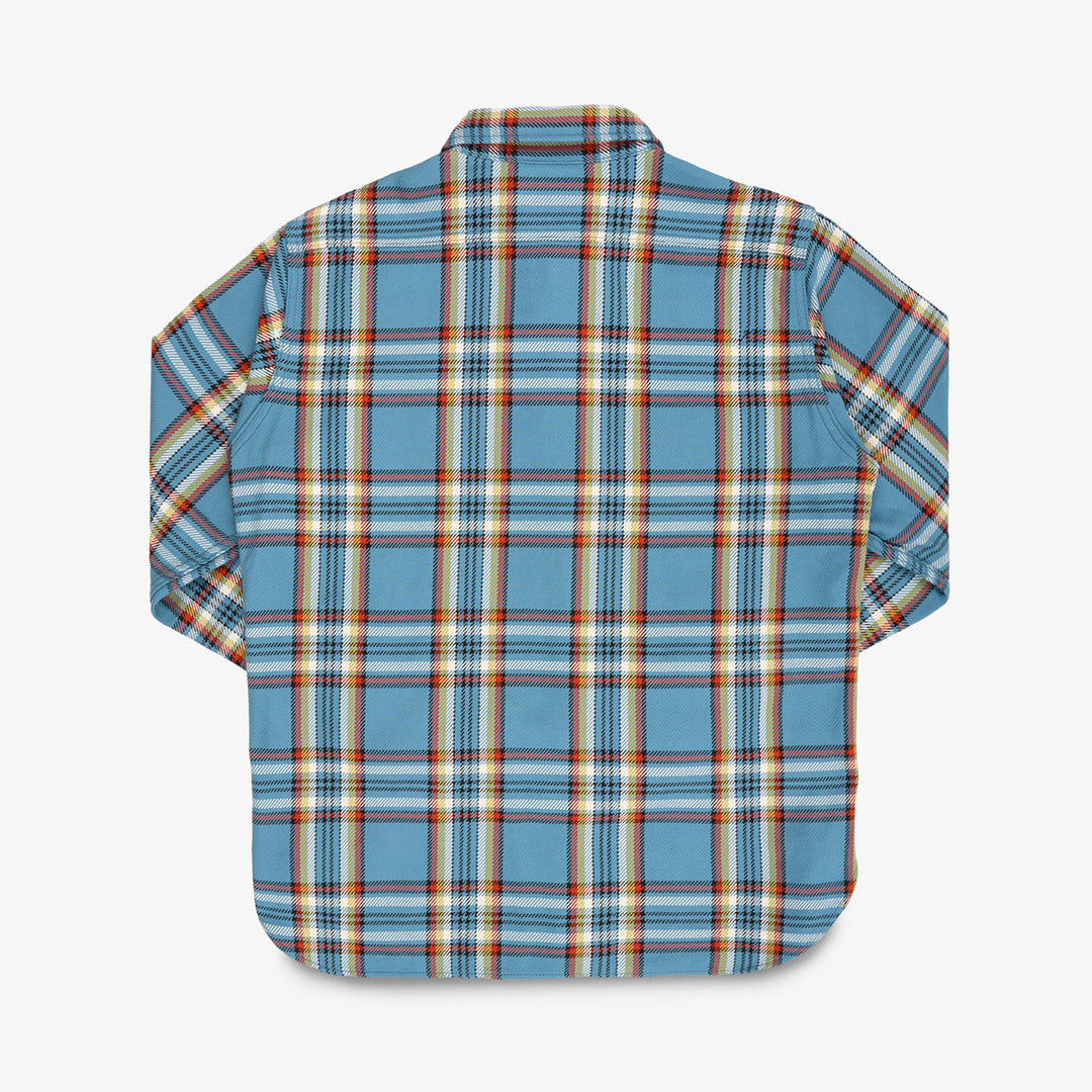 Iron Heart 9oz Selvedge Flannel Check Work Shirt - Sax Blue