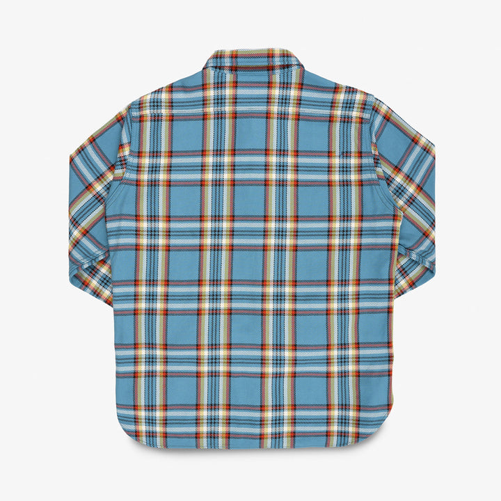 Iron Heart 9oz Selvedge Flannel Check Work Shirt - Sax Blue