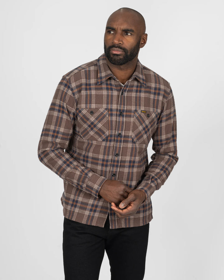 Iron Heart Slubby Heavy Flannel Check Work Overshirt - Brown