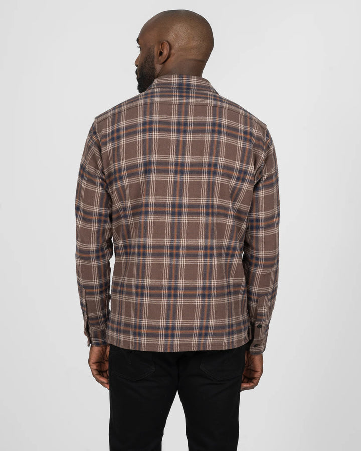 Iron Heart Slubby Heavy Flannel Check Work Overshirt - Brown