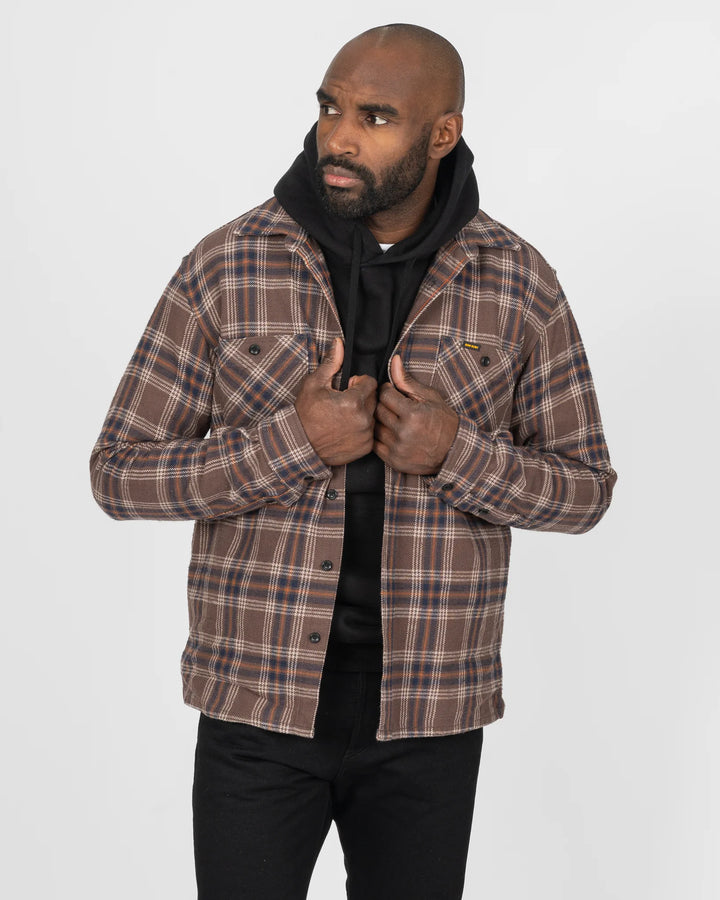 Iron Heart Slubby Heavy Flannel Check Work Overshirt - Brown