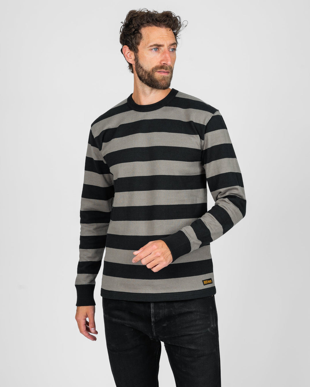 Iron Heart 11oz Cotton Knit Long-Sleeved Sweater - Grey/Black
