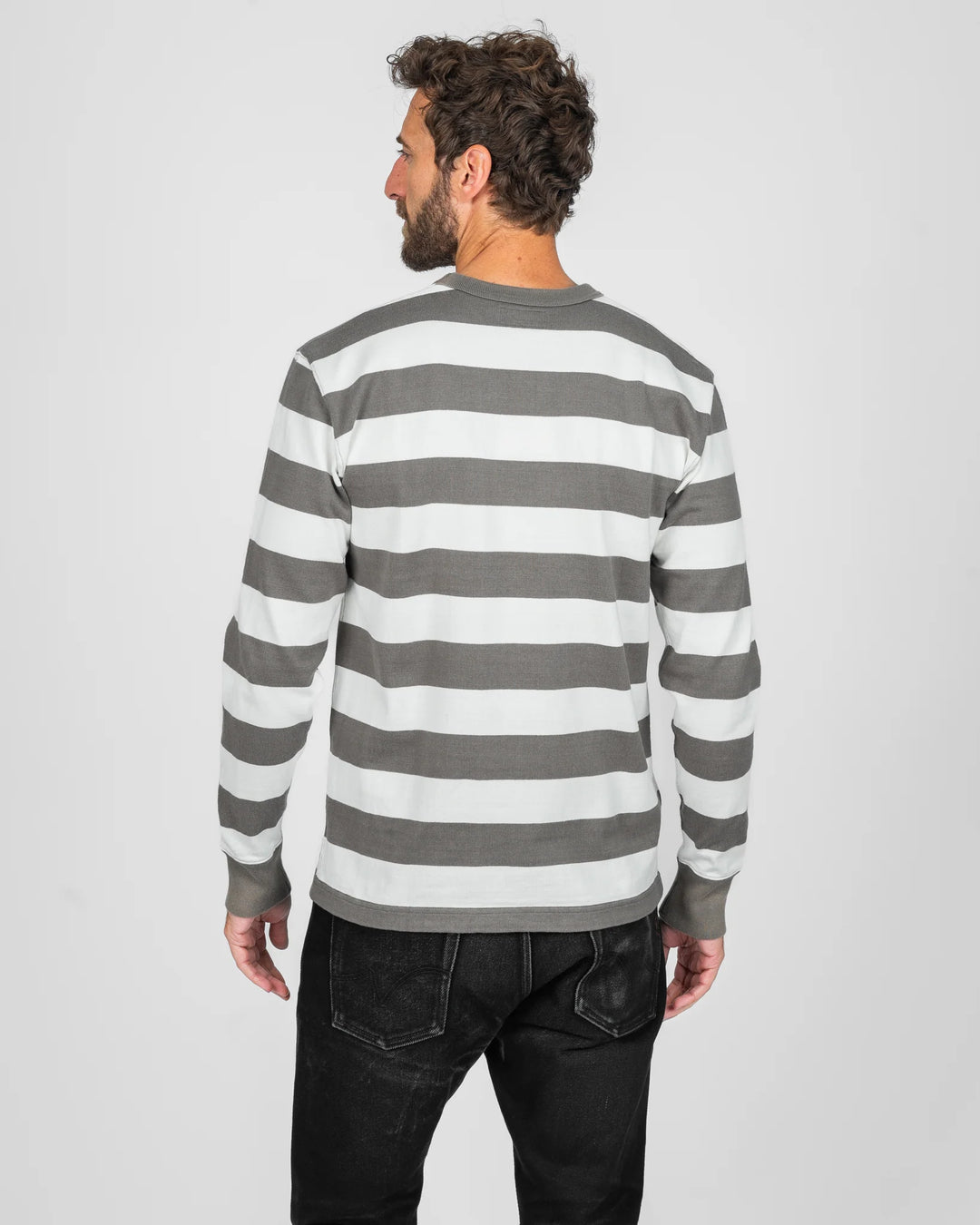 Iron Heart 11oz Cotton Knit Long-Sleeved Sweater - Grey/White
