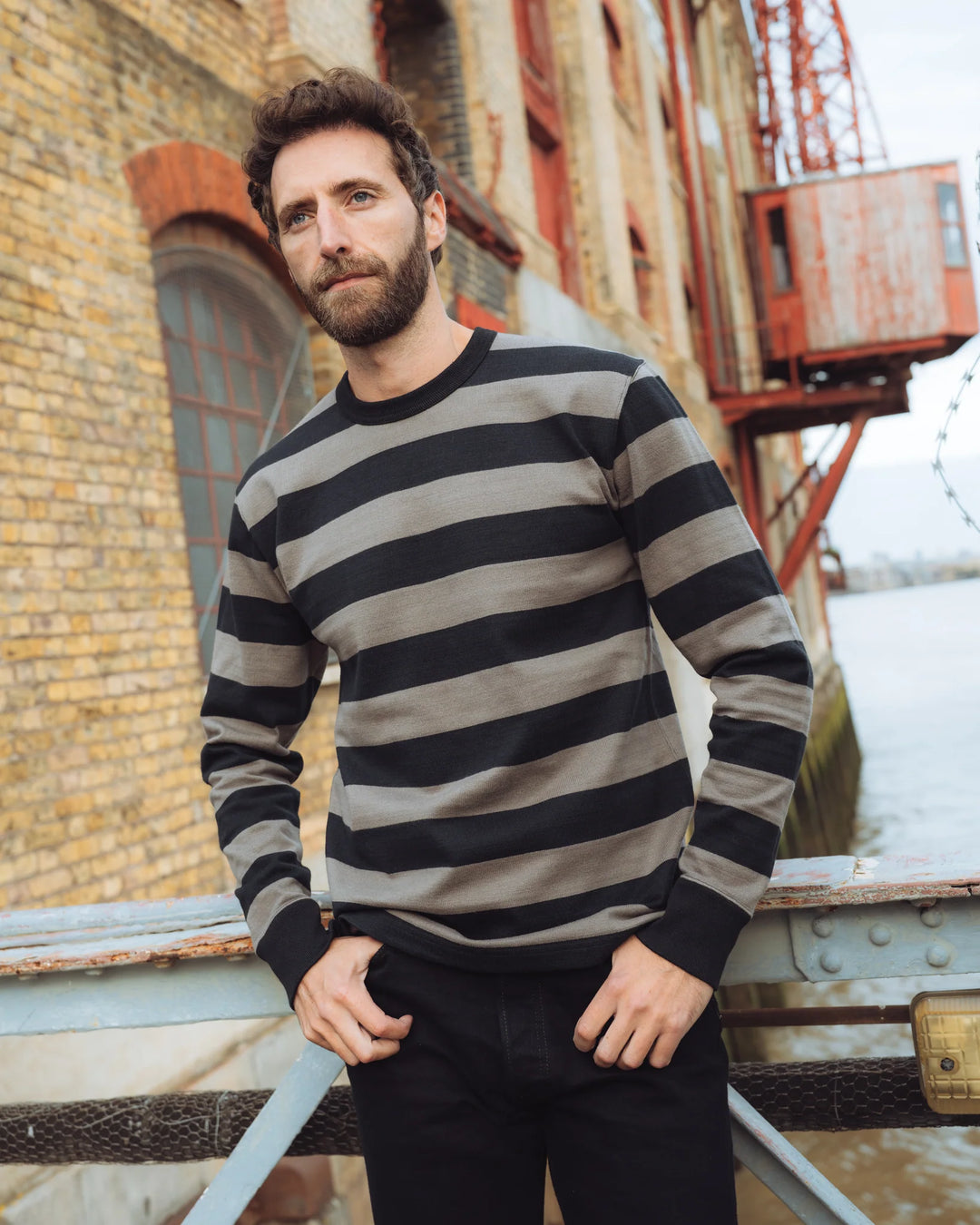 Iron Heart 11oz Cotton Knit Long-Sleeved Sweater - Grey/Black
