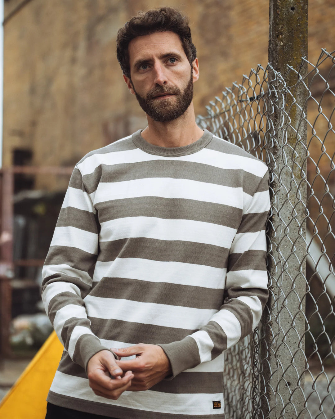 Iron Heart 11oz Cotton Knit Long-Sleeved Sweater - Grey/White