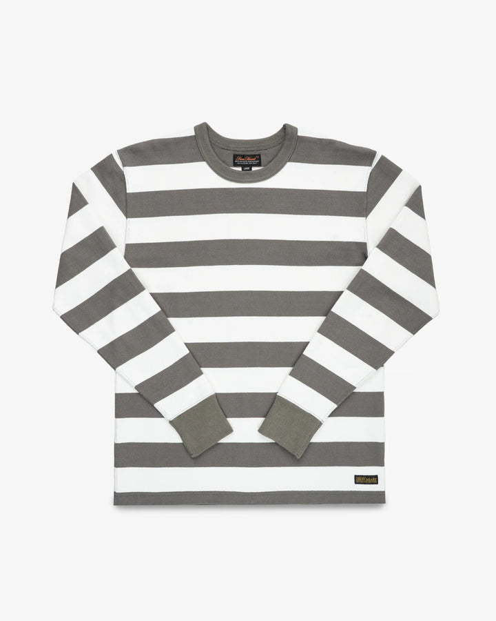Iron Heart 11oz Cotton Knit Long-Sleeved Sweater - Grey/White