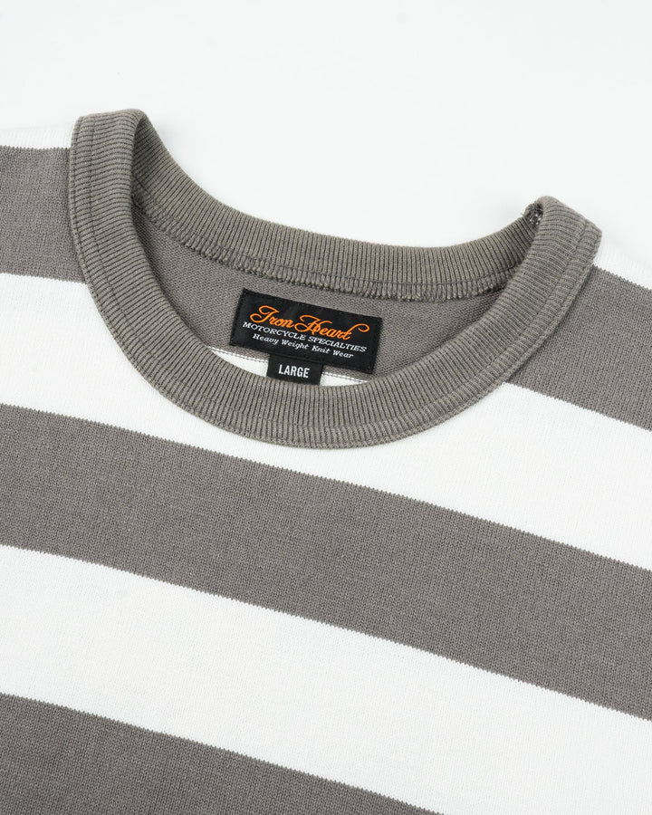 Iron Heart 11oz Cotton Knit Long-Sleeved Sweater - Grey/White