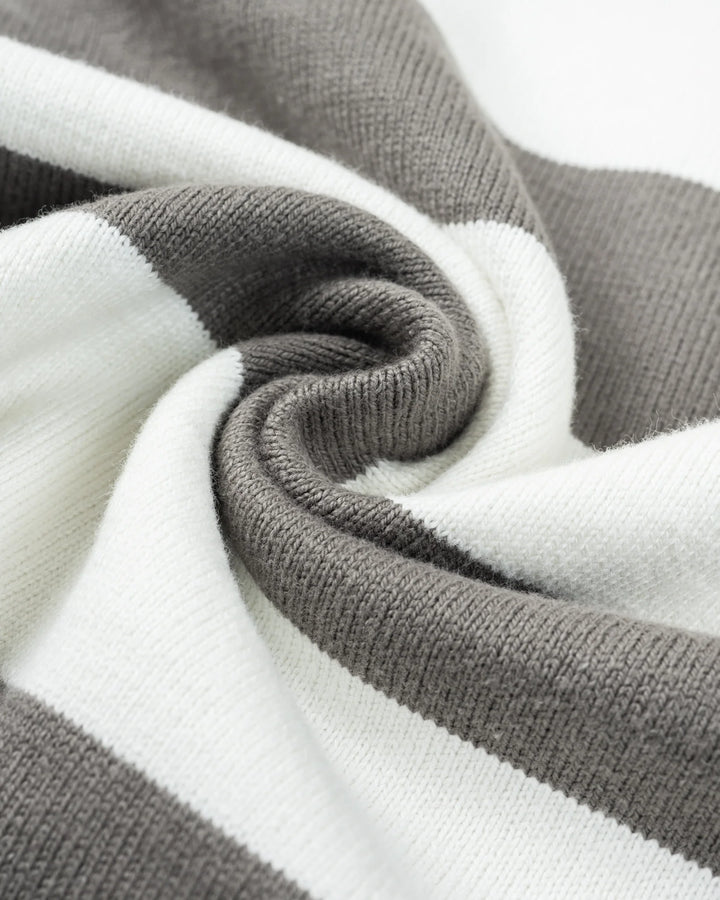 Iron Heart 11oz Cotton Knit Long-Sleeved Sweater - Grey/White