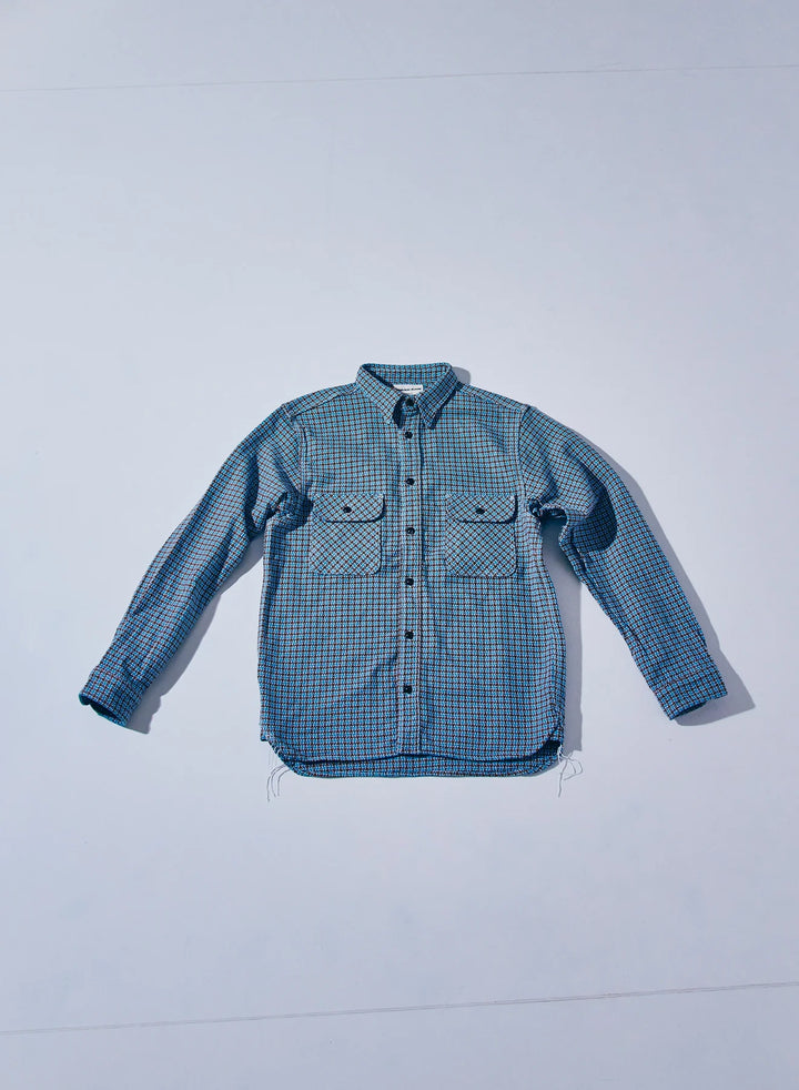 Samurai Cheese Indigo Heavy Flannel Work Shirt - Light Blue / Brown [SIN25-02]