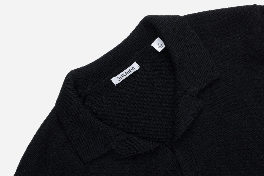 3sixteen Long Sleeve Knit Polo - Black Alpaca