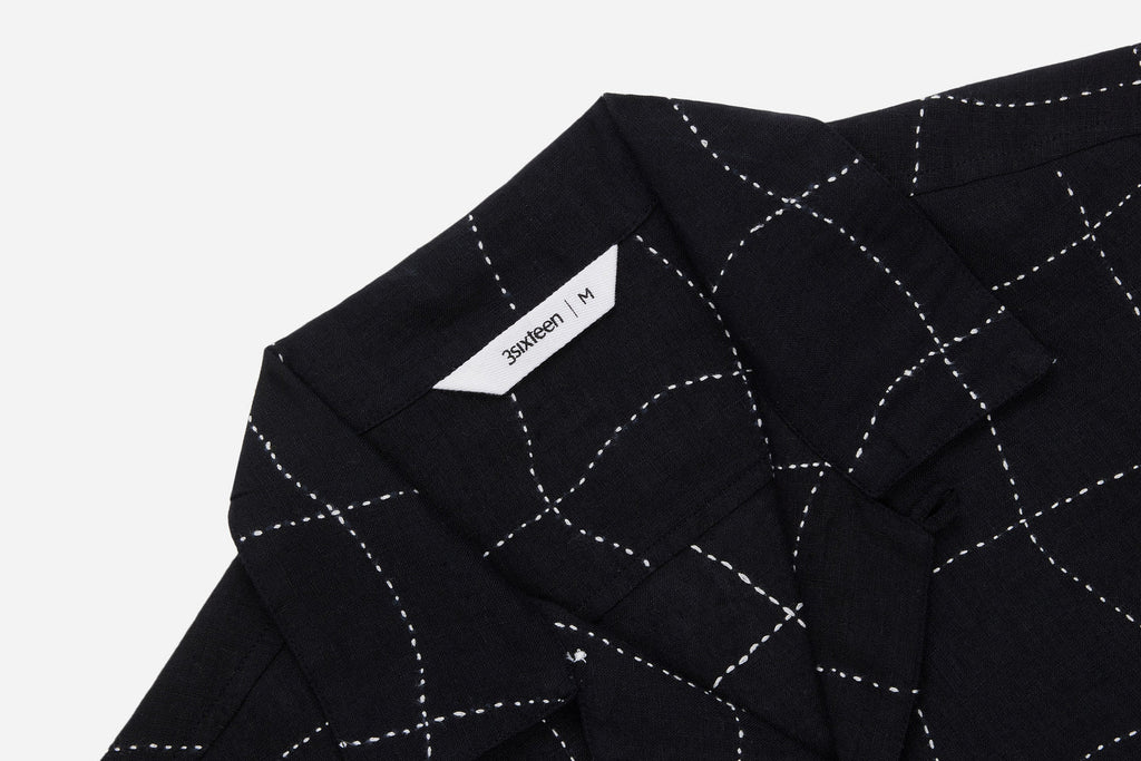 3sixteen Loop Collar Shirt - Black Linen Drunk Chess