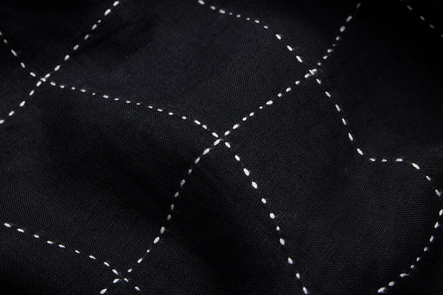 3sixteen Loop Collar Shirt - Black Linen Drunk Chess