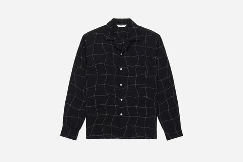 3sixteen Loop Collar Shirt - Black Linen Drunk Chess