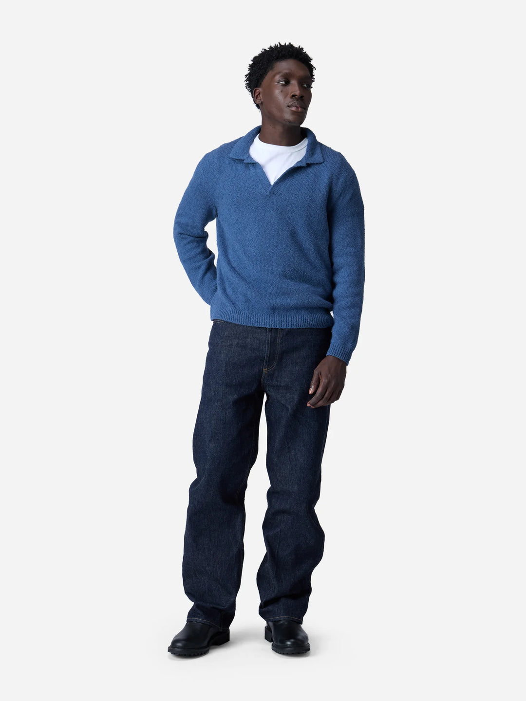 3sixteen Long Sleeve Knit Polo - Lapis Boucle