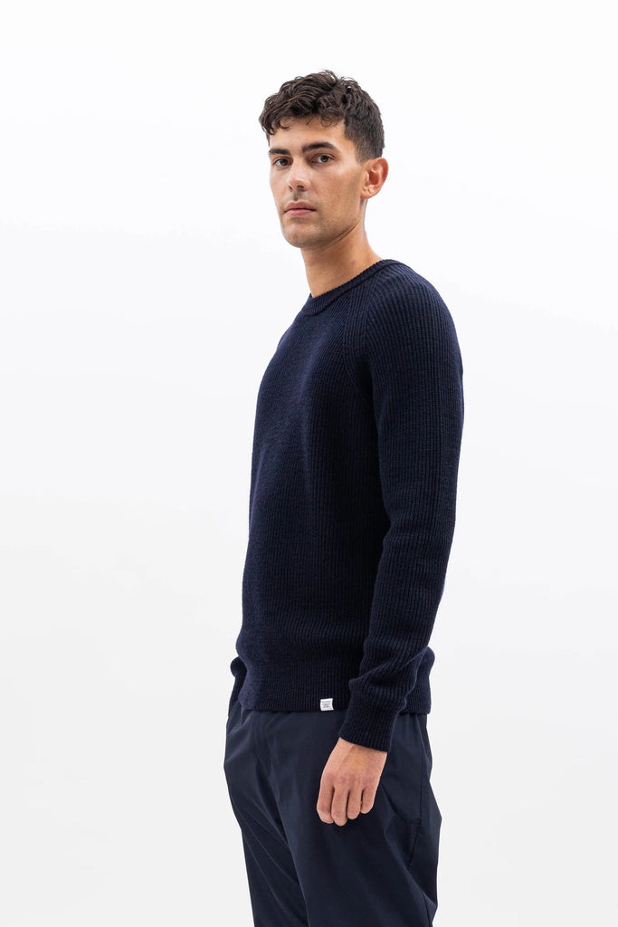 Norse Projects Roald Wool Cotton Rib Sweater - Dark Navy