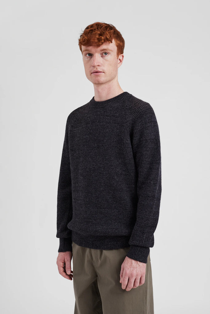 Norse Projects Roald Wool Cotton Rib Sweater - Dark Grey Melange