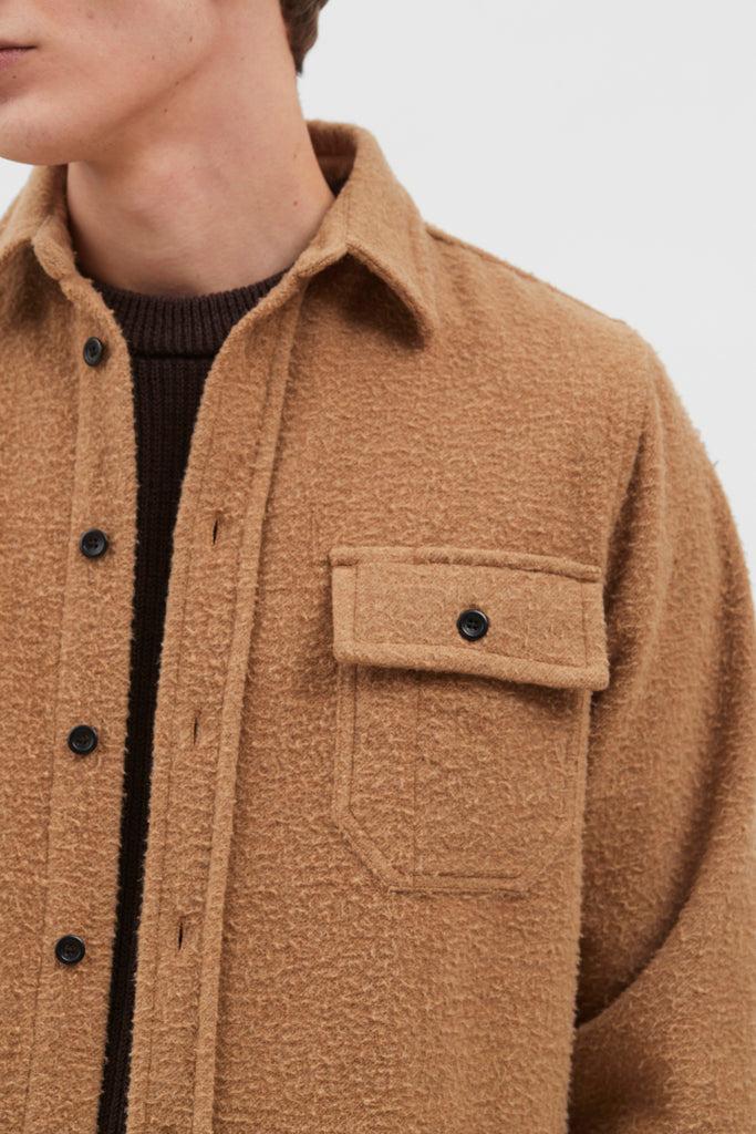 Norse Projects Silas Textured Wool Overshirt - Camel