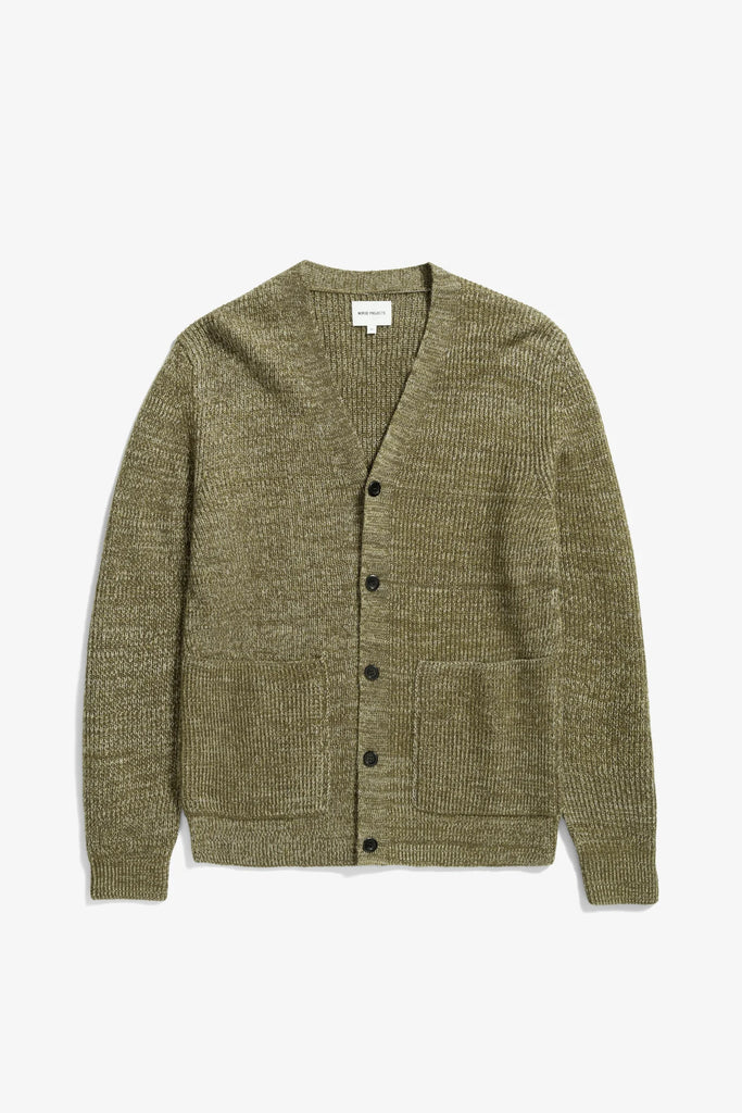 Norse Projects Loki Wool Cotton Rib Cardigan - Sitka Green